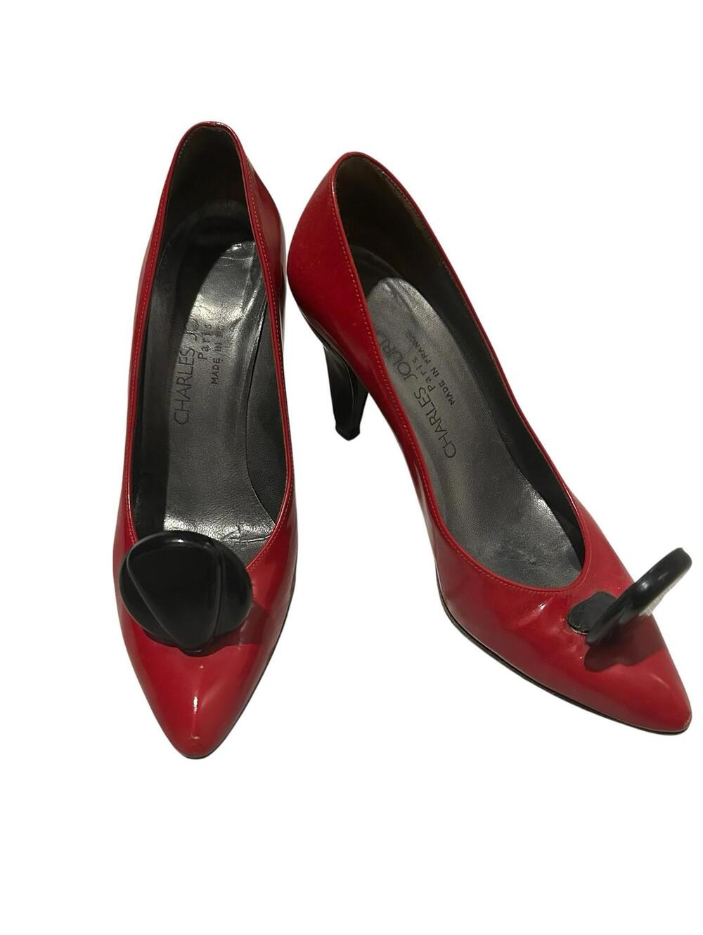 Vintage 1980s Charles Jourdan Paris Red Leather Sculptural Disc Pumps Size 7